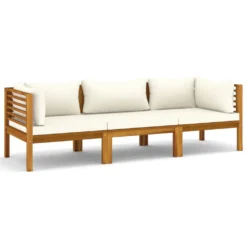 VidaXL 3-Sitzer-Gartensofa Mit Creme Kissen Massivholz Akazie