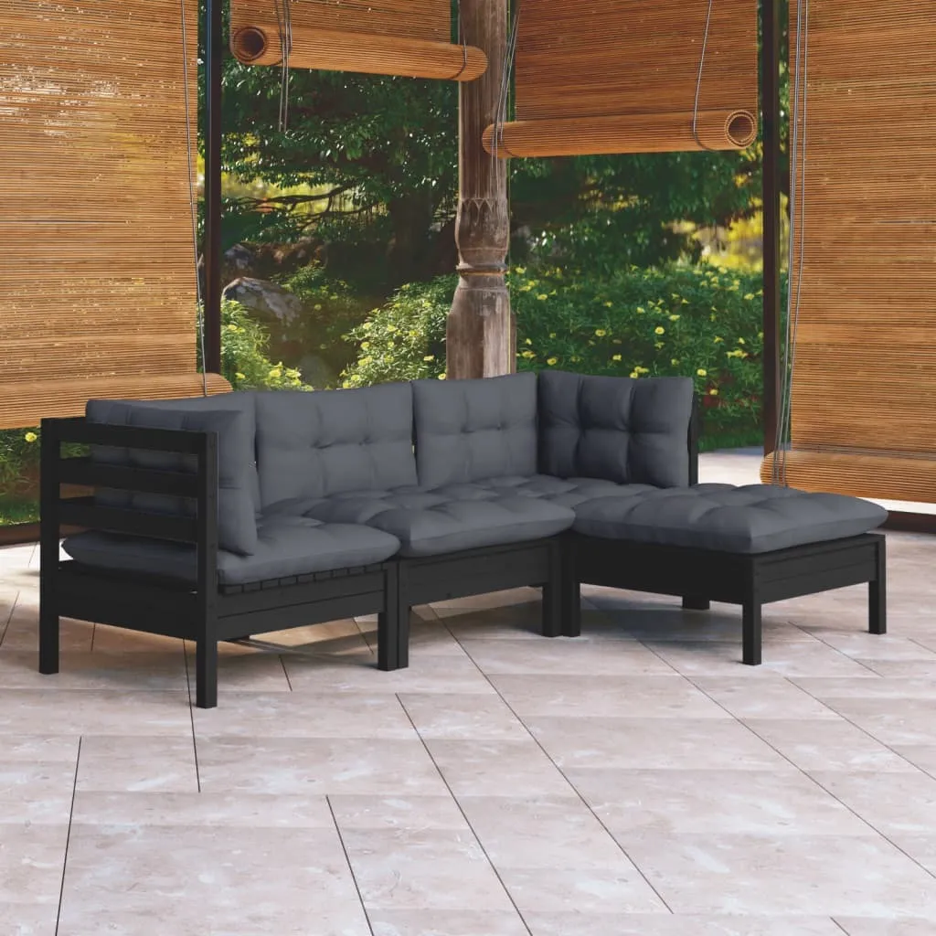VidaXL 4-tlg. Garten-Lounge-Set Mit Kissen Schwarz Kiefernholz 1 VidaXL 4-tlg. Garten-Lounge-Set Mit Kissen Schwarz Kiefernholz