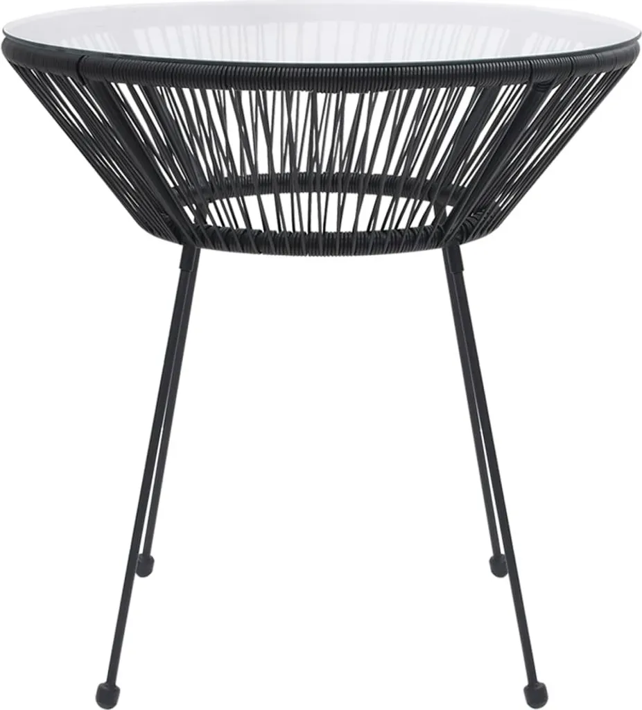 VidaXL Garten-Esstisch Schwarz Ø70x74 Cm Rattan Und Glas 2 VidaXL Garten-Esstisch Schwarz Ø70x74 Cm Rattan Und Glas – Bild 2