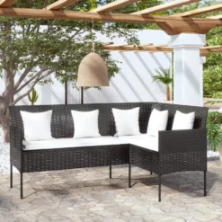VidaXL Sofa In L-Form Mit Kissen Poly Rattan Schwarz