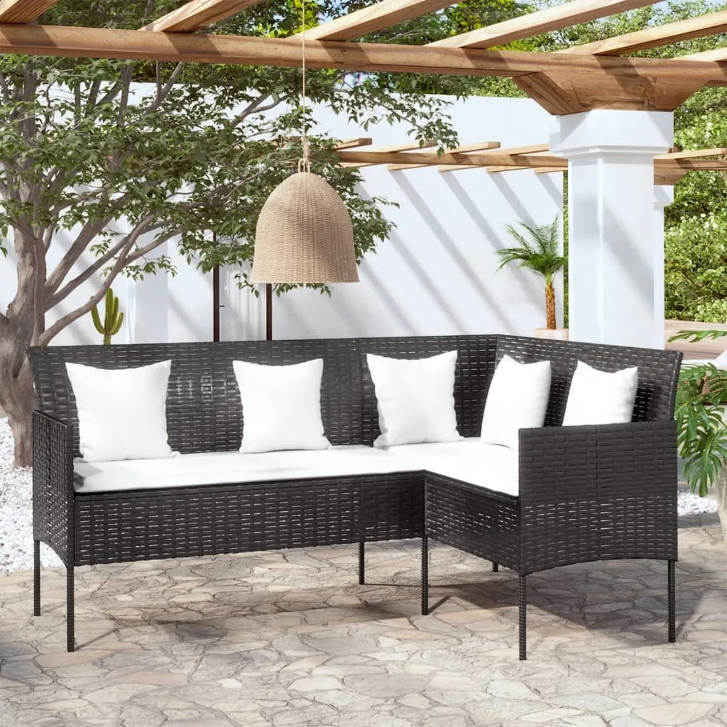 VidaXL Sofa In L-Form Mit Kissen Poly Rattan Schwarz 1 VidaXL Sofa In L-Form Mit Kissen Poly Rattan Schwarz