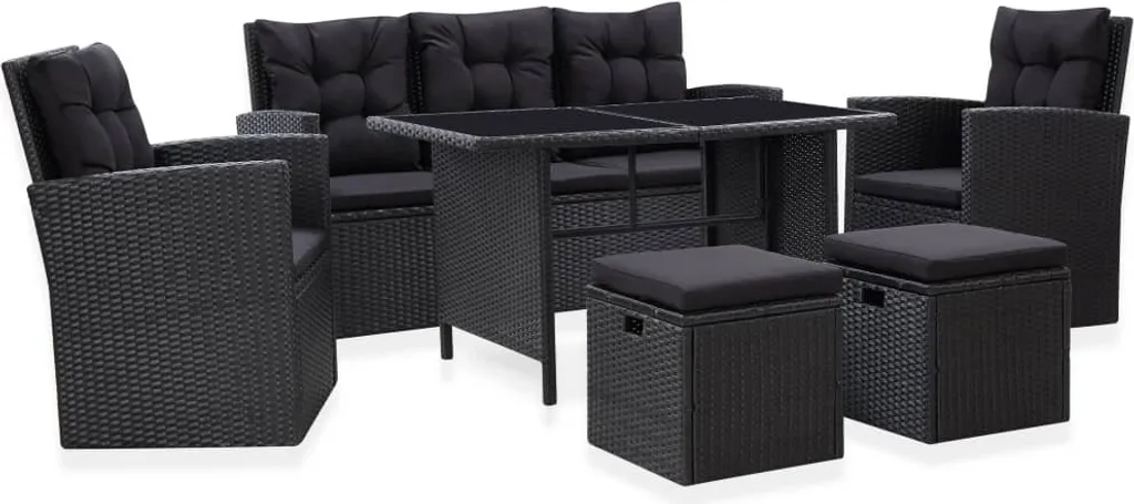 VidaXL 6-tlg. Garten-Lounge-Set Mit Kissen Poly Rattan Schwarz 1 VidaXL 6-tlg. Garten-Lounge-Set Mit Kissen Poly Rattan Schwarz