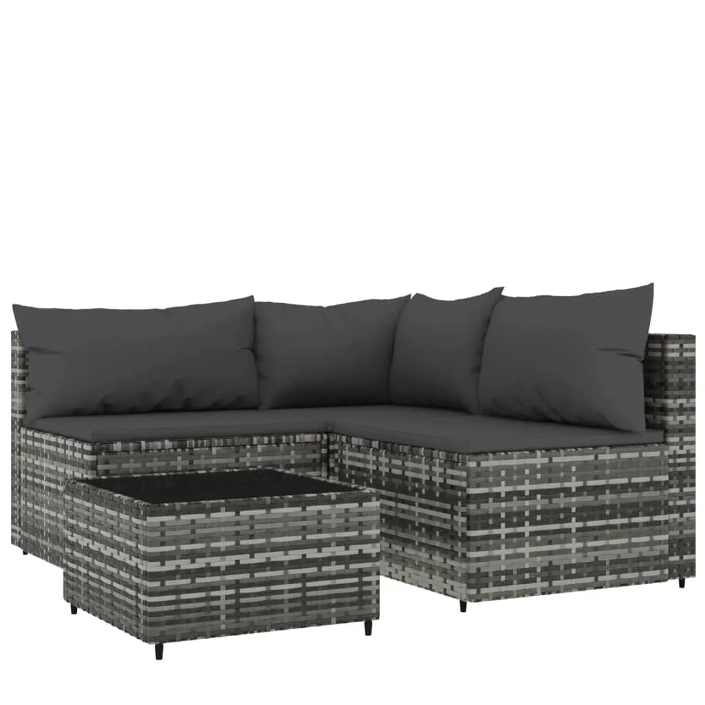 VidaXL 4-tlg. Garten-Lounge-Set Mit Kissen Grau Poly Rattan 1 VidaXL 4-tlg. Garten-Lounge-Set Mit Kissen Grau Poly Rattan