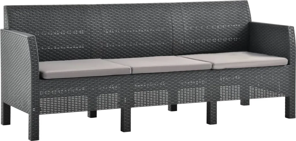 VidaXL 3-Sitzer Gartensofa Mit Kissen Anthrazit PP Rattan 1 VidaXL 3-Sitzer Gartensofa Mit Kissen Anthrazit PP Rattan