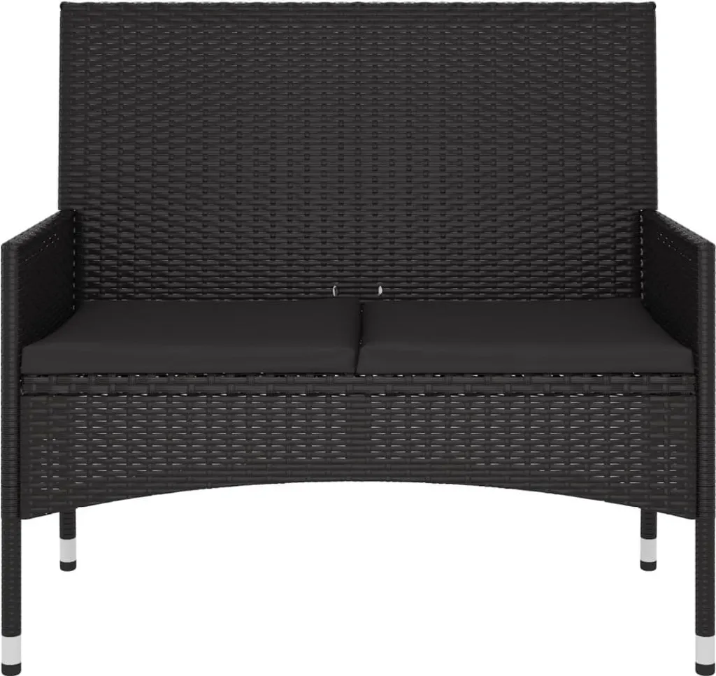 VidaXL Gartenbank 2-Sitzer Mit Kissen Schwarz Poly Rattan 3 VidaXL Gartenbank 2-Sitzer Mit Kissen Schwarz Poly Rattan – Bild 3