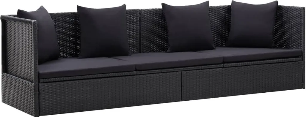 VidaXL Garten-Sofabett Mit Kissen Poly Rattan Schwarz 1 VidaXL Garten-Sofabett Mit Kissen Poly Rattan Schwarz