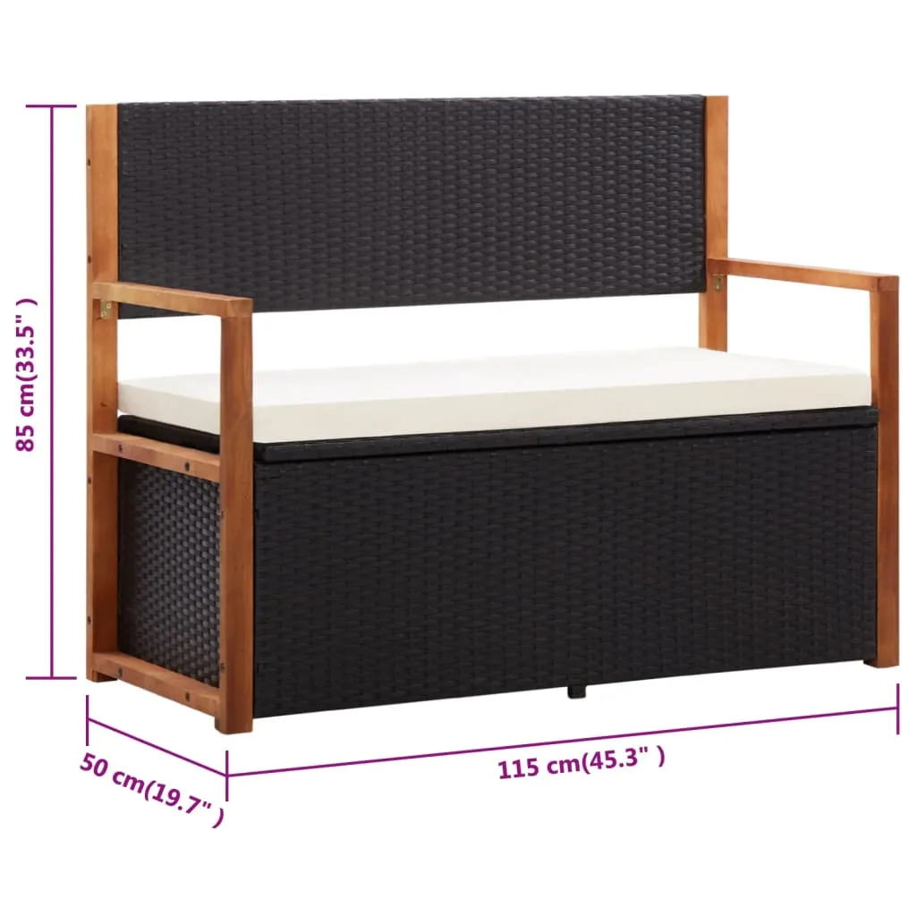 VidaXL Bank Mit Stauraum 115 Cm Poly Rattan Massivholz Akazie Schwarz 9 VidaXL Bank Mit Stauraum 115 Cm Poly Rattan Massivholz Akazie Schwarz – Bild 9