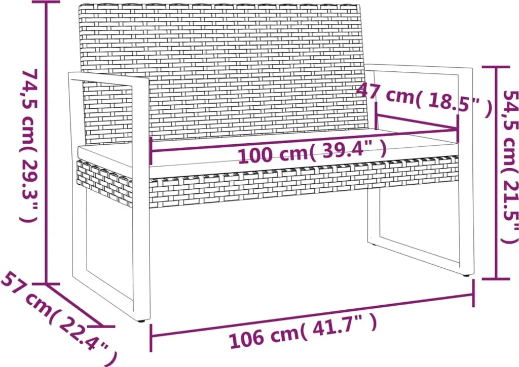 VidaXL Gartenbank Mit Kissen Schwarz 106 Cm Poly Rattan 7 VidaXL Gartenbank Mit Kissen Schwarz 106 Cm Poly Rattan – Bild 7