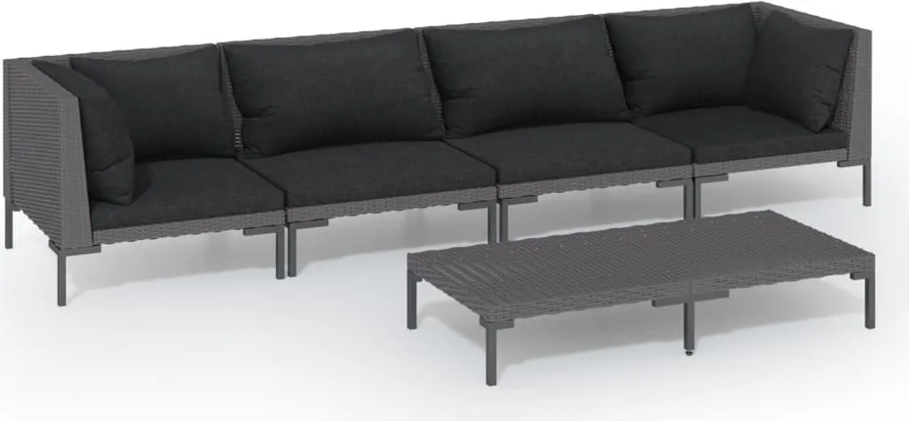 VidaXL 5-tlg. Garten-Lounge-Set Mit Kissen Poly Rattan Dunkelgrau 2 VidaXL 5-tlg. Garten-Lounge-Set Mit Kissen Poly Rattan Dunkelgrau – Bild 2