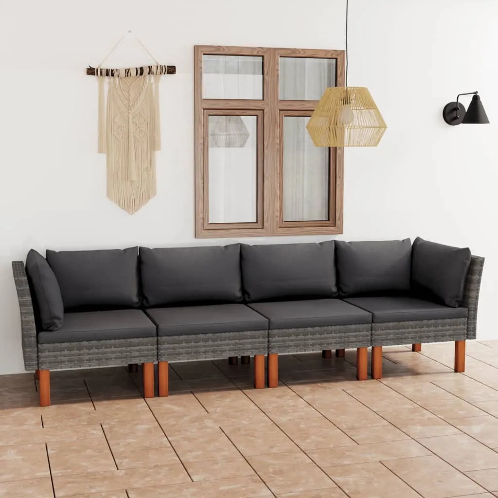VidaXL 4-Sitzer-Gartensofa Mit Kissen Grau Poly Rattan 1 VidaXL 4-Sitzer-Gartensofa Mit Kissen Grau Poly Rattan