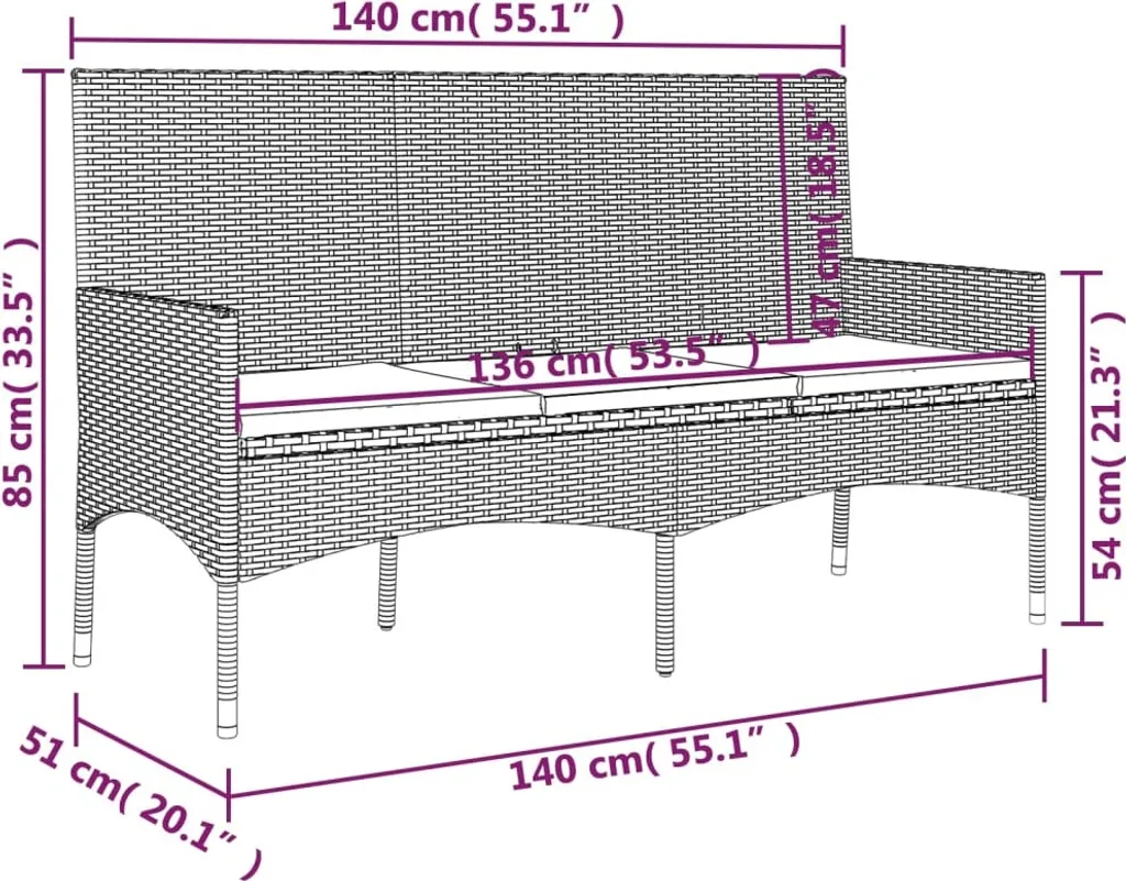 VidaXL Gartenbank 3-Sitzer Mit Kissen Grau Poly Rattan 8 VidaXL Gartenbank 3-Sitzer Mit Kissen Grau Poly Rattan – Bild 8