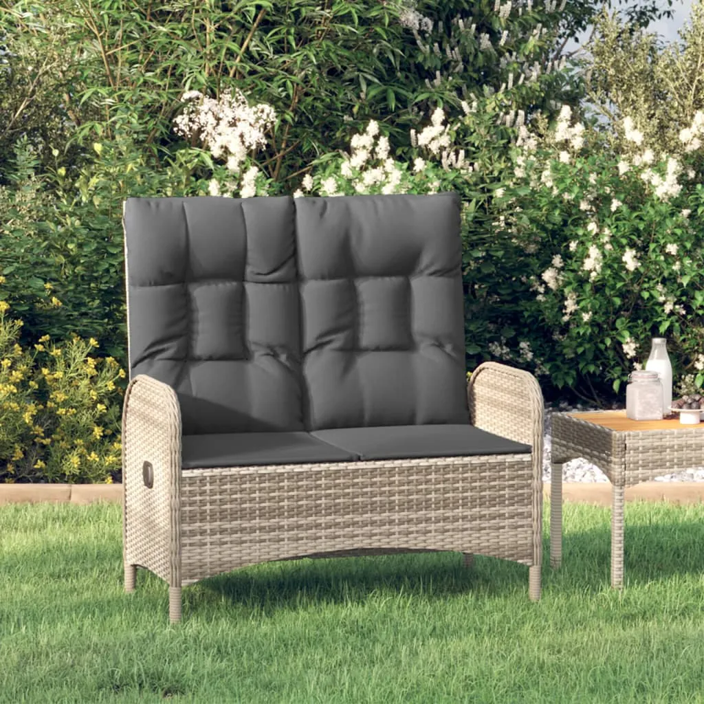 VIDAXL Gartenbank Mit Liegefunktion Und Kissen 107 Cm Poly Rattan Grau 1 VIDAXL Gartenbank Mit Liegefunktion Und Kissen 107 Cm Poly Rattan Grau