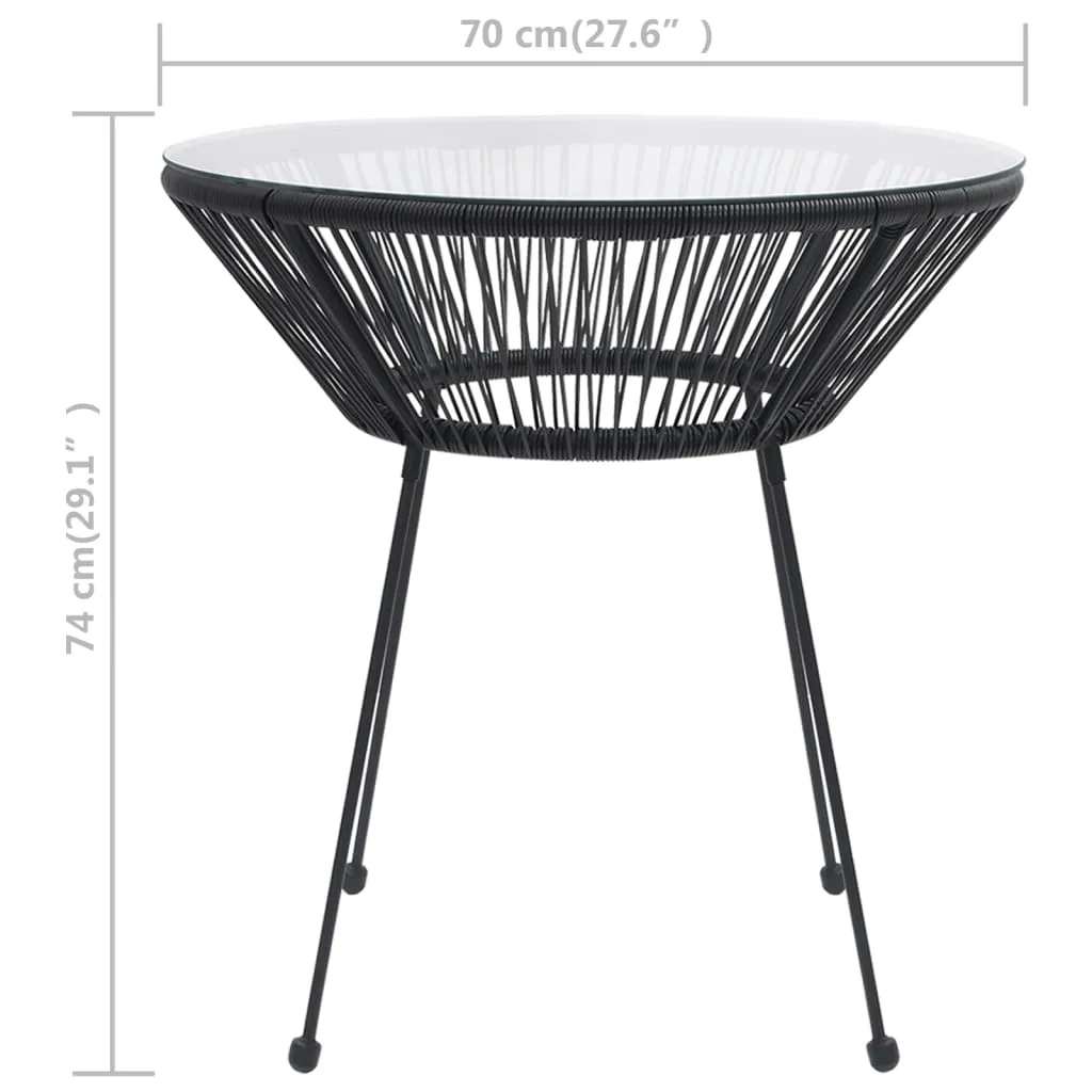 VidaXL Garten-Esstisch Schwarz Ø70x74 Cm Rattan Und Glas 4 VidaXL Garten-Esstisch Schwarz Ø70x74 Cm Rattan Und Glas – Bild 4