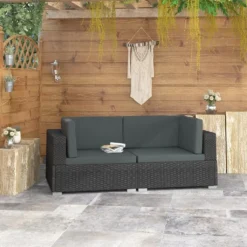 VidaXL Ecksofas 2 Stk. Mit Auflagen Poly Rattan Schwarz