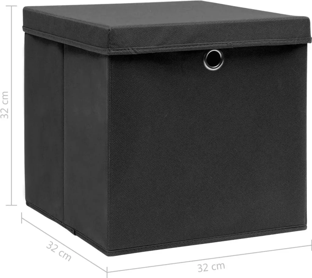 VidaXL Aufbewahrungsboxen Mit Deckel 10 Stk. Schwarz 32×32×32 Cm Stoff 6 VidaXL Aufbewahrungsboxen Mit Deckel 10 Stk. Schwarz 32×32×32 Cm Stoff – Bild 6