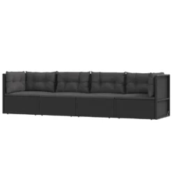 VidaXL 4-tlg. Garten-Lounge-Set Mit Kissen Schwarz Poly Rattan