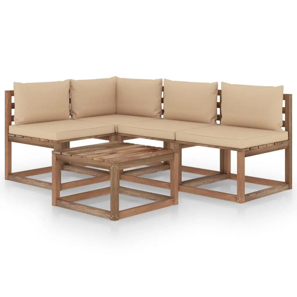 VidaXL 5-tlg. Garten-Lounge-Set Mit Beige Kissen 1 VidaXL 5-tlg. Garten-Lounge-Set Mit Beige Kissen