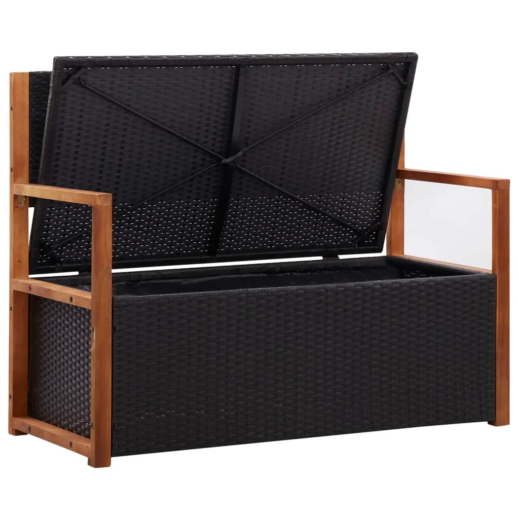 VidaXL Bank Mit Stauraum 115 Cm Poly Rattan Massivholz Akazie Schwarz 5 VidaXL Bank Mit Stauraum 115 Cm Poly Rattan Massivholz Akazie Schwarz – Bild 5
