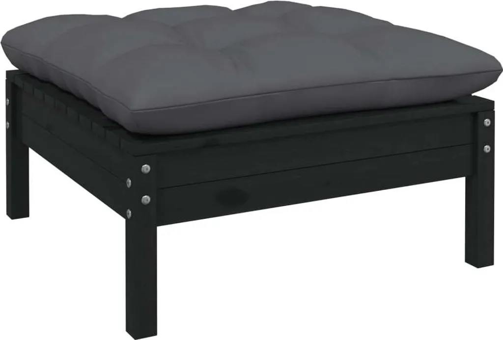 VidaXL 3-tlg. Garten-Lounge-Set Mit Kissen Schwarz Massivholz Kiefer 2 VidaXL 3-tlg. Garten-Lounge-Set Mit Kissen Schwarz Massivholz Kiefer – Bild 2