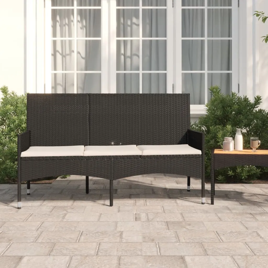 VidaXL Gartenbank 3-Sitzer Mit Kissen Schwarz Poly Rattan 2 VidaXL Gartenbank 3-Sitzer Mit Kissen Schwarz Poly Rattan – Bild 2
