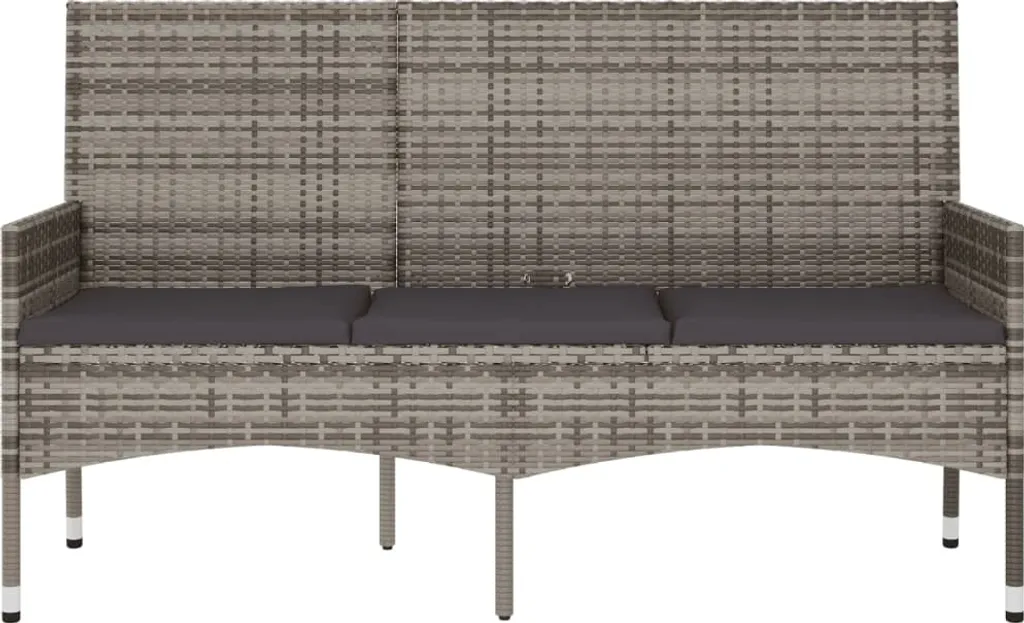 VidaXL Gartenbank 3-Sitzer Mit Kissen Grau Poly Rattan 3 VidaXL Gartenbank 3-Sitzer Mit Kissen Grau Poly Rattan – Bild 3