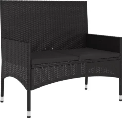 VidaXL Gartenbank 2-Sitzer Mit Kissen Schwarz Poly Rattan
