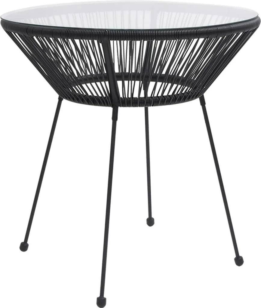 VidaXL Garten-Esstisch Schwarz Ø70x74 Cm Rattan Und Glas 1 VidaXL Garten-Esstisch Schwarz Ø70x74 Cm Rattan Und Glas
