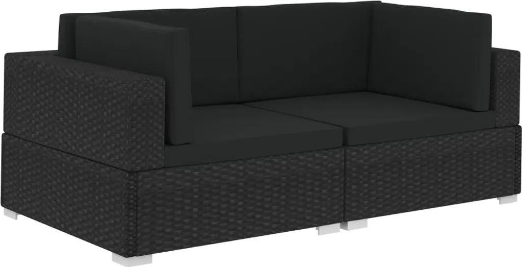 VidaXL Ecksofas 2 Stk. Mit Auflagen Poly Rattan Schwarz 2 VidaXL Ecksofas 2 Stk. Mit Auflagen Poly Rattan Schwarz – Bild 2