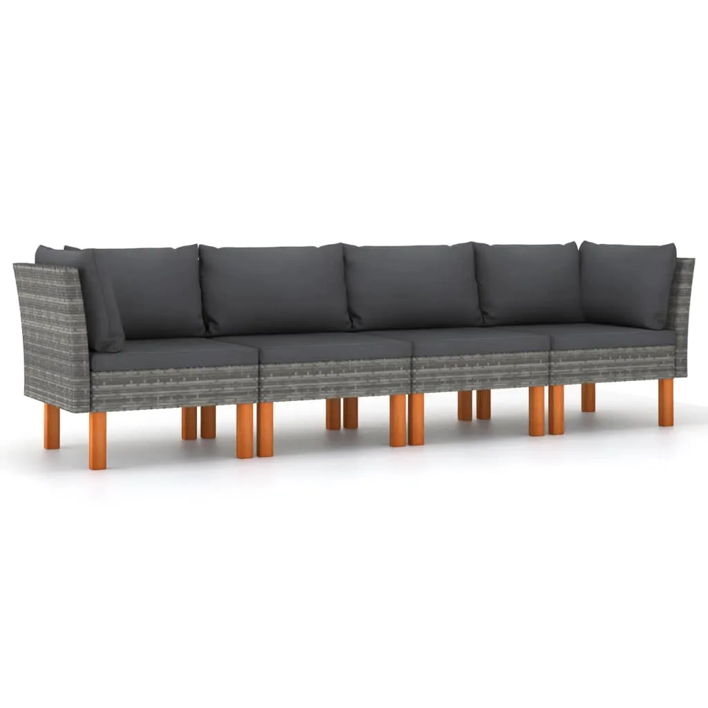 VidaXL 4-Sitzer-Gartensofa Mit Kissen Grau Poly Rattan 2 VidaXL 4-Sitzer-Gartensofa Mit Kissen Grau Poly Rattan – Bild 2